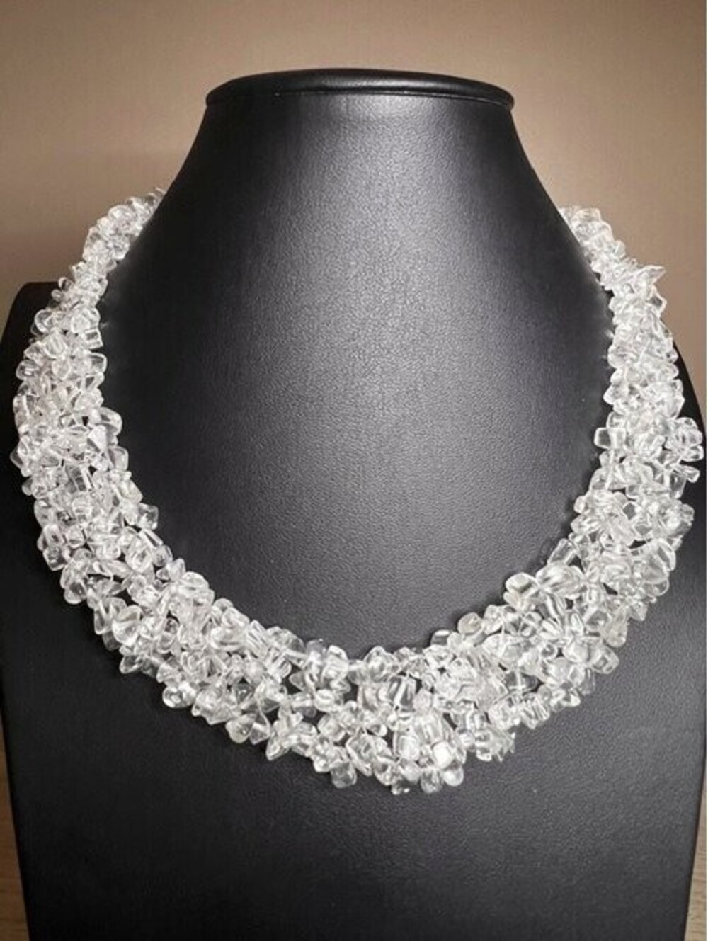 B6685 beautiful Clear Quartz Crystal Bead cluster Necklace Statement 19"
